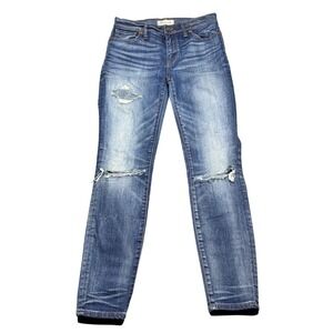 Madewell High Riser Skinny Jeans Distressed Whiskered Denim Blue Women's Size 27